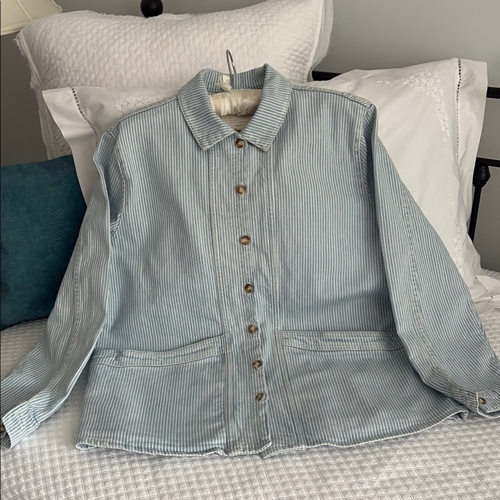 Sezane Blue & White Jean Jacket Classic Denim Style